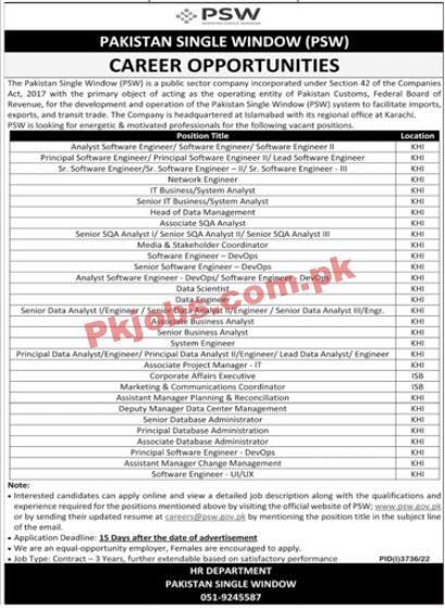 PSW Jobs 2022 | Pakistan Single Window Headquarters Announced Latest Hiring