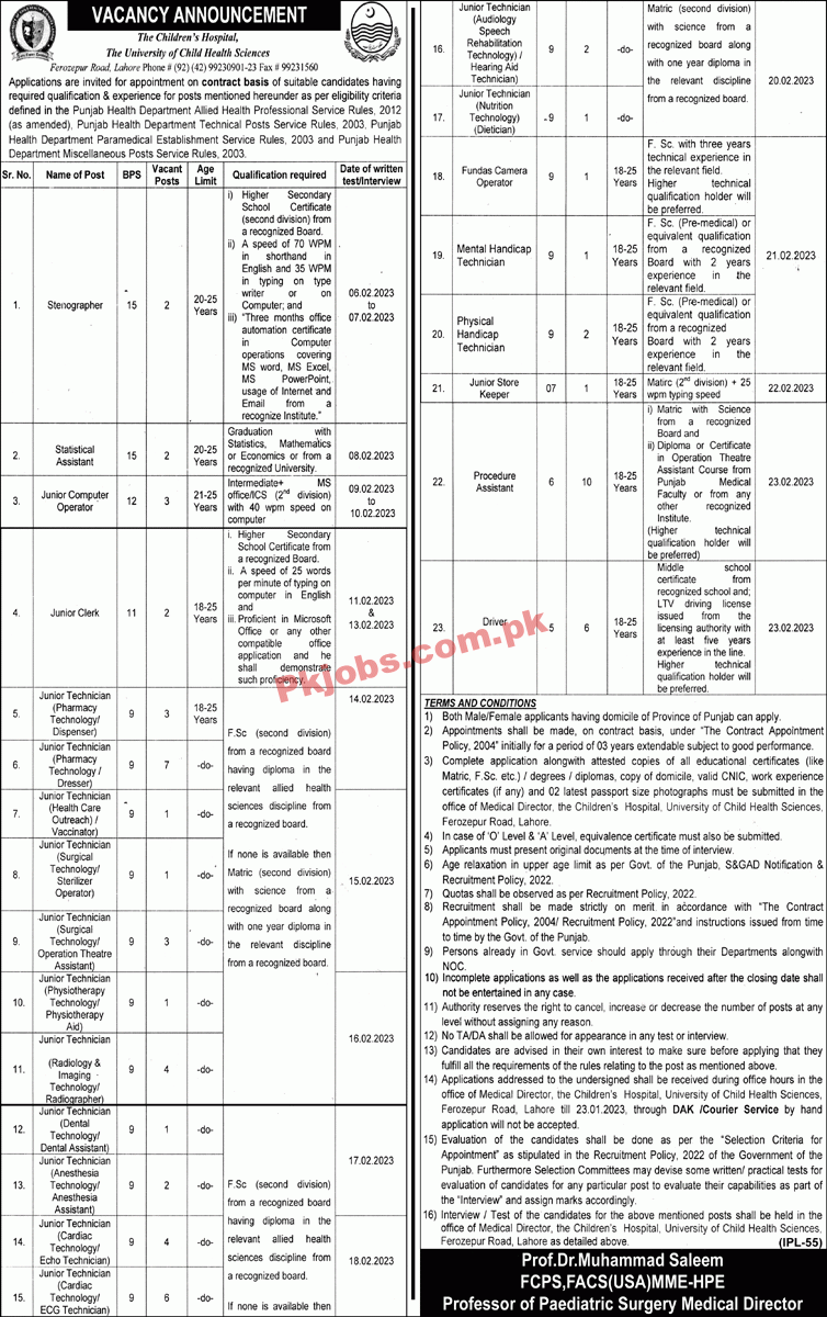 Children Hospital Jobs 2023 | Children Hospital & Institute of Child Health Headquarters Announced Latest Recruitments