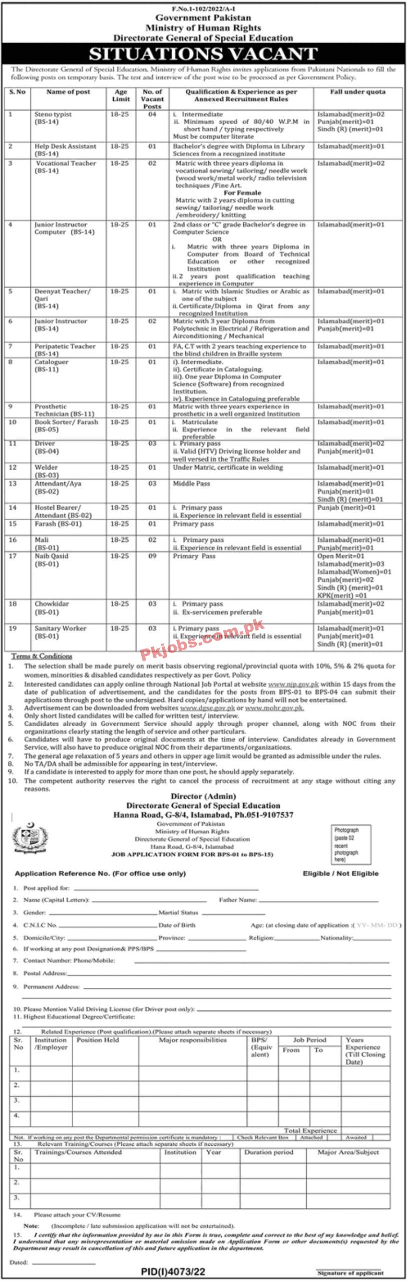 Jobs in Government of Pakistan Ministry of Human Rights