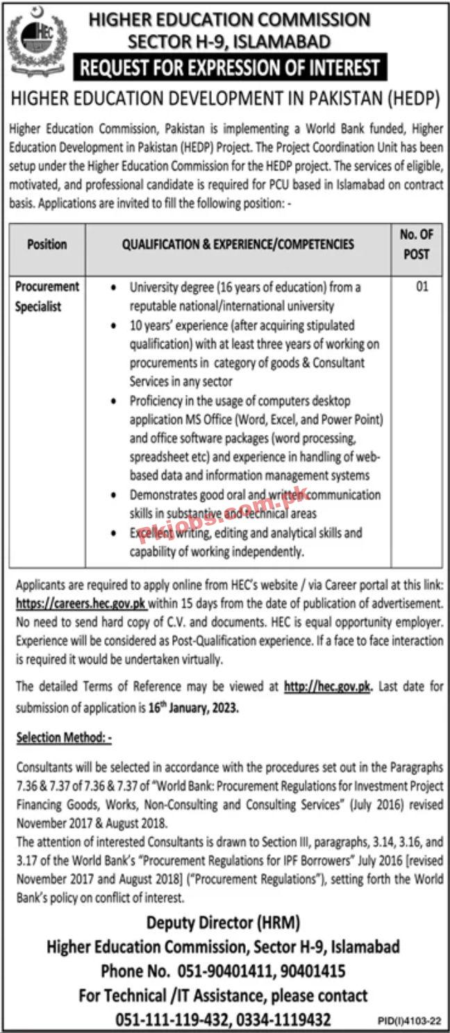 Jobs in Higher Education Commission HEC Islamabad