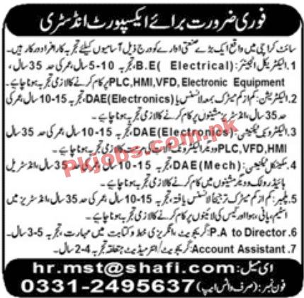 Jobs in Industrial Sector Karachi