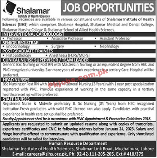 Jobs in Shalamar Institute of Health Sciences