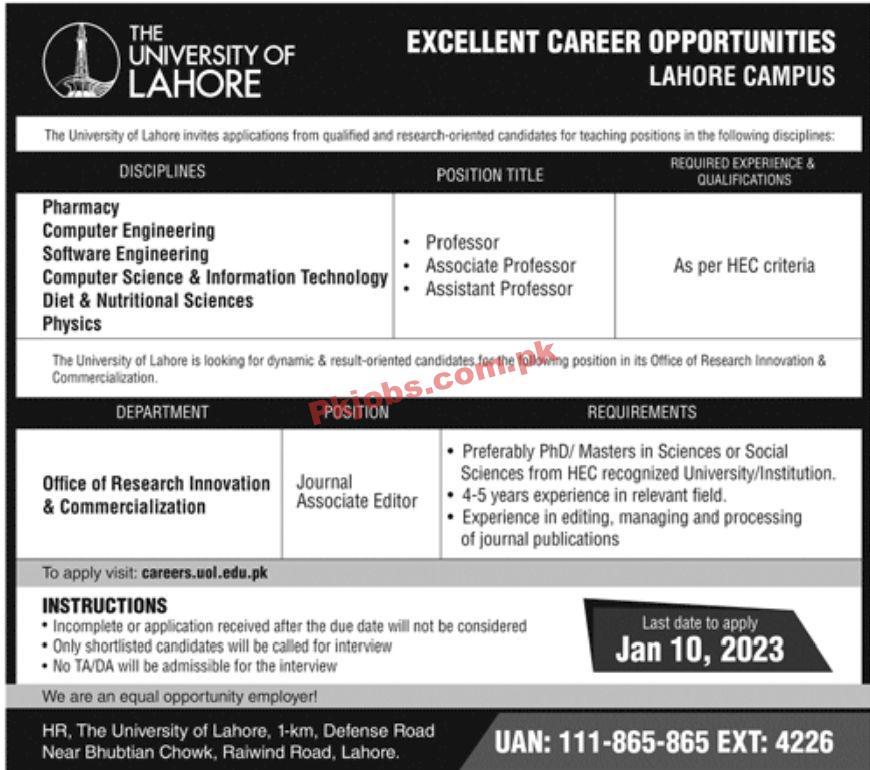 Jobs in The University of Lahore UOL