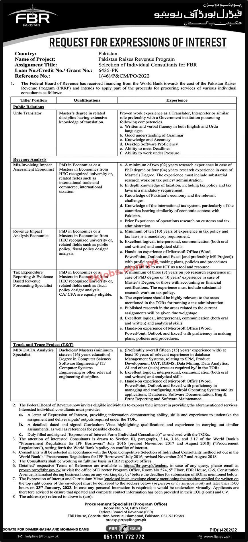 Latest FBR Jobs 2023 | Federal Board of Revenue FBR Headquarters Announced Latest Recruitments