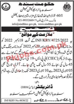 Latest HEC Jobs 2023 | Sindh Higher Education Commission Headquarters Announced Latest Recruitments