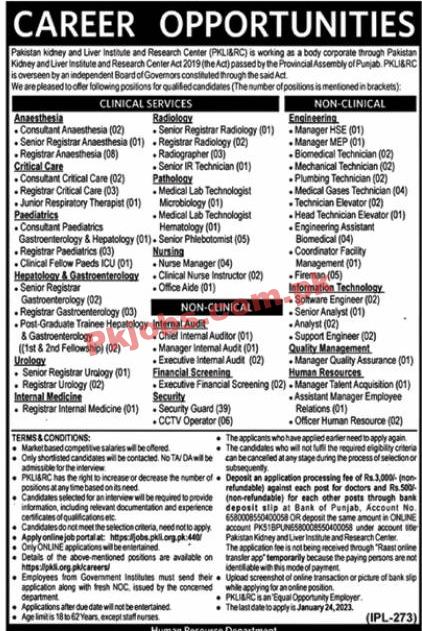 Latest PKLI Jobs 2023 | Pakistan Kidney And Liver Institute And Research Centre Headquarters Announced Latest Recruitments