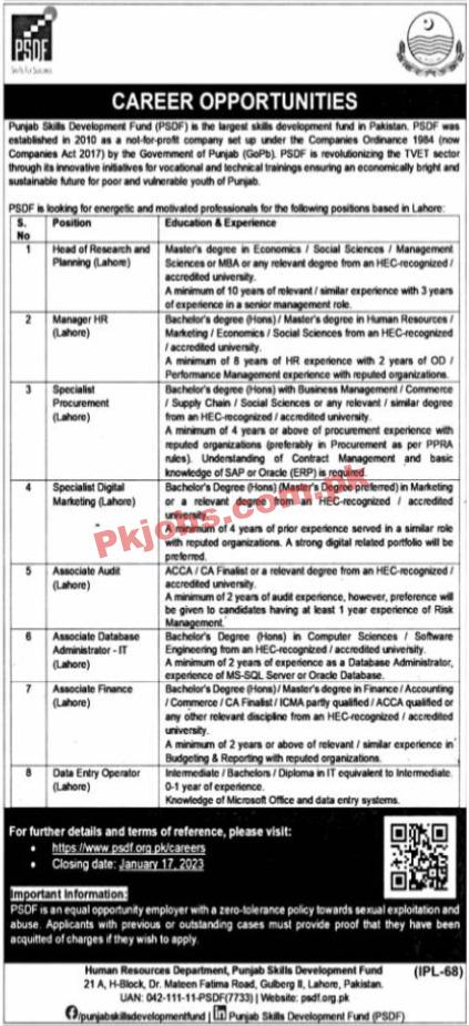 Latest PSDF Jobs 2023 | Punjab Skill Development Fund Headquarters Announced Latest Recruitments