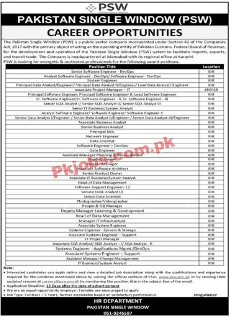 Latest PSW Jobs 2023 | Pakistan Single Window Headquarters Announced Latest Recruitments