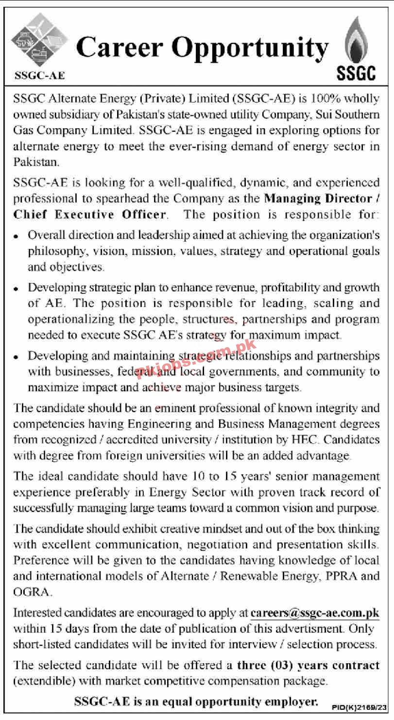 Latest Sui Southern Gas Company Limited SSGC Jobs 2023