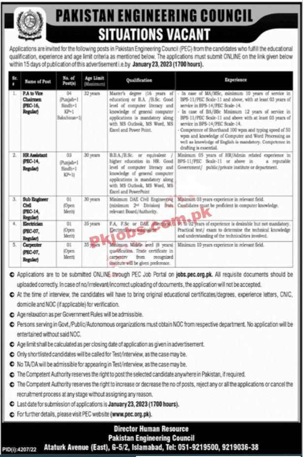 PEC Jobs 2023 | Pakistan Engineering Council Headquarters Announced Latest Recruitments