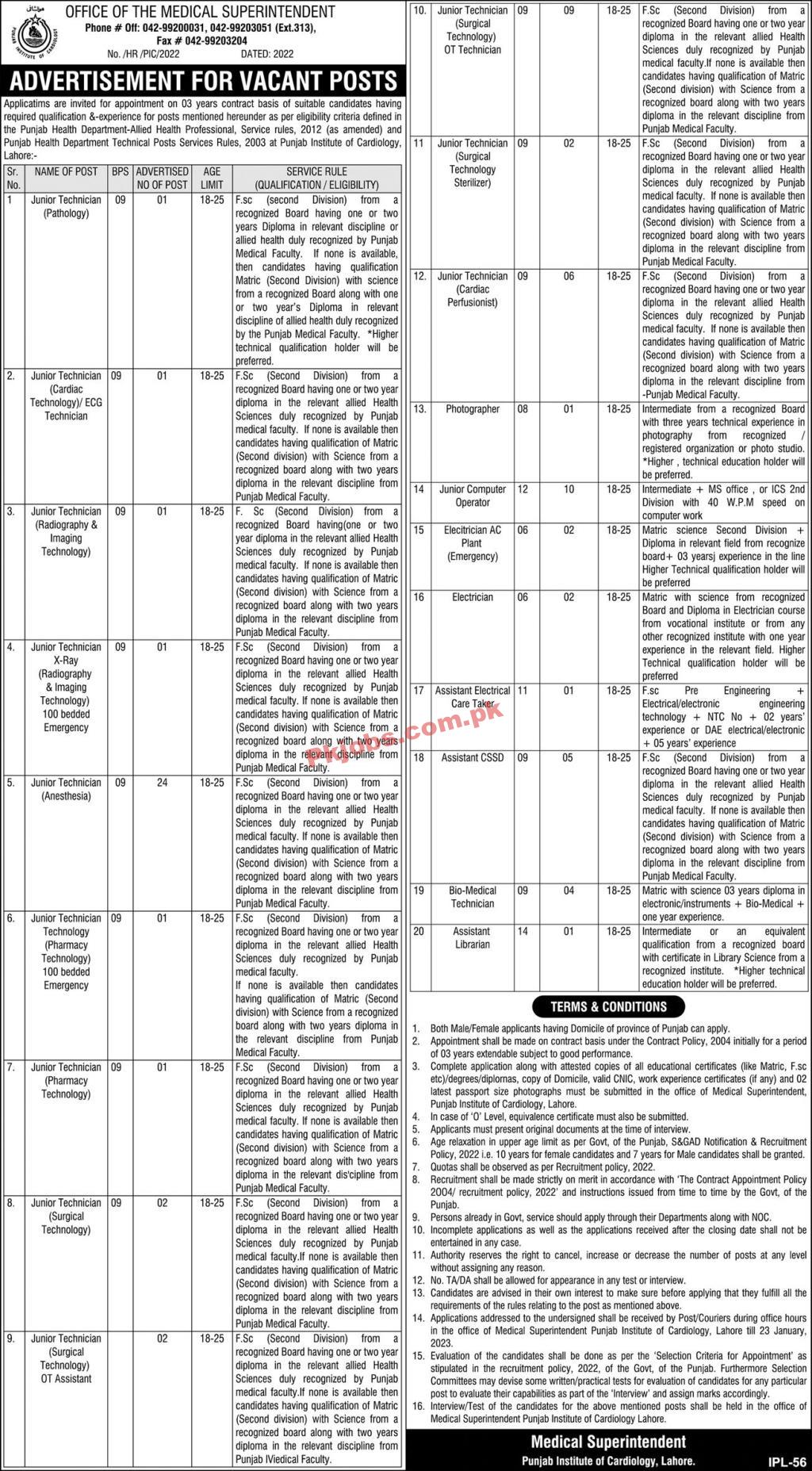 PIC Jobs 2023 Punjab Institute of Cardiology Headquarters Announced