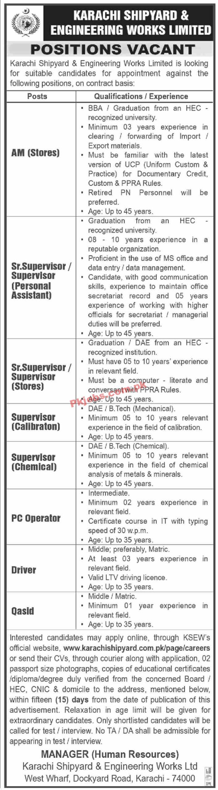 latest Karachi Shipyard and Engineering Works Limited Jobs 2023