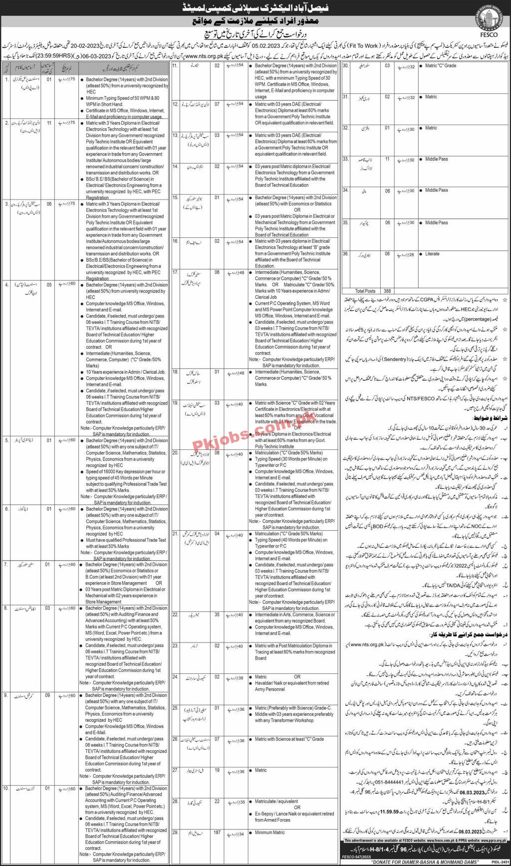 FESCO Jobs 2023 | Faisalabad Electric Supply Company Limited Head Office Announced Latest Recruitments