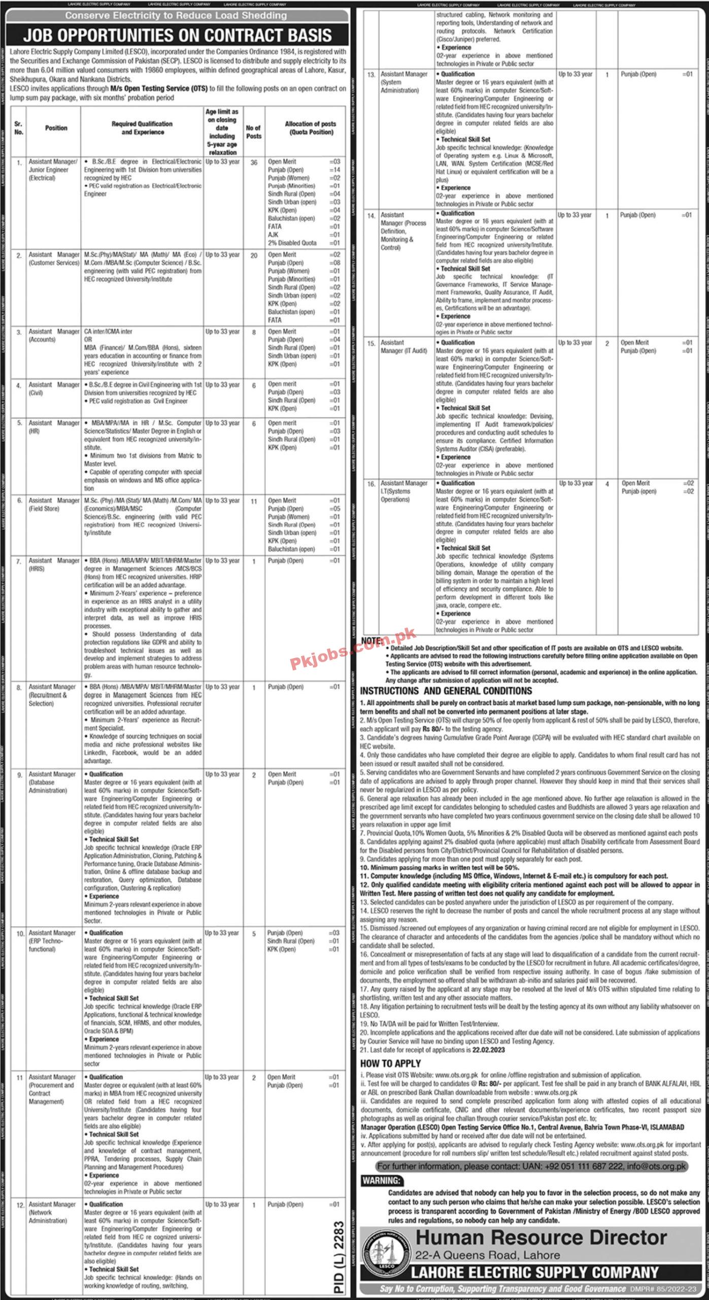 Jobs February 2023Lahore Electric Supply Company Limited LESCO