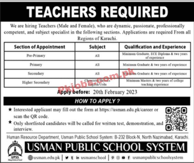 Jobs February 2023Usman Public School System