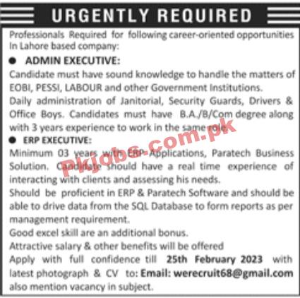 Jobs in Lahore Based Company