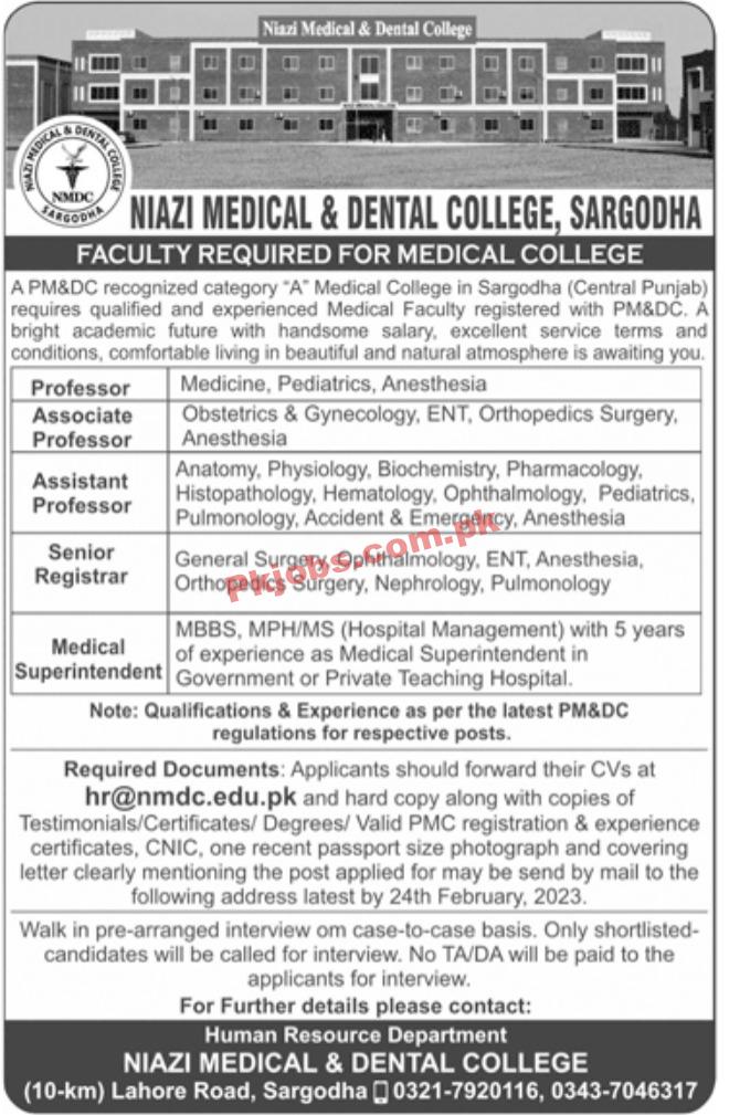 Jobs in Niazi Medical & Dental College Sargodha