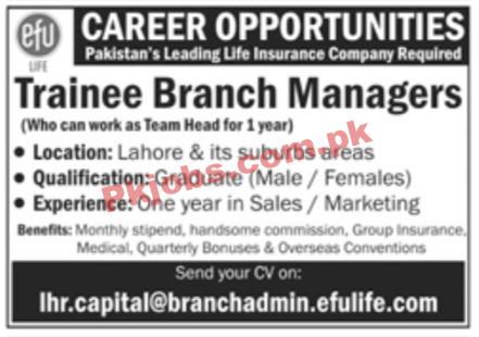 Jobs in Pakistan’s Leading Life Insurance Company