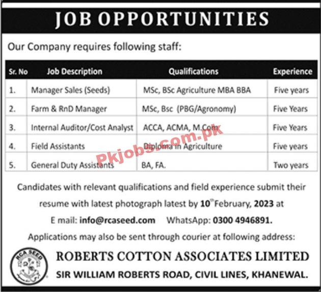 Jobs in Roberts Cotton Associates Limited