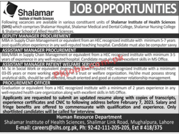 Jobs in Shalamar Institute of Health Sciences