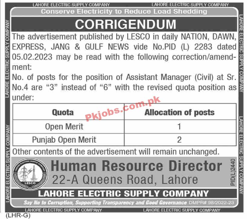 LESCO Jobs 2023 | Electric Supply Company Headquarters Announced Latest Recruitments