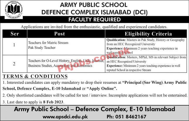 Latest Army Public School & College APS&C Jobs 2023