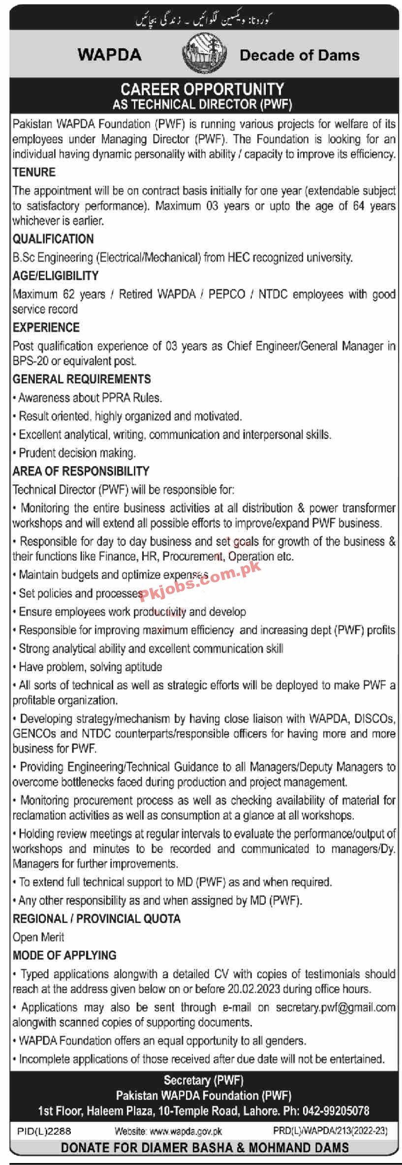 Latest Pakistan Wapda Foundation Jobs 2023