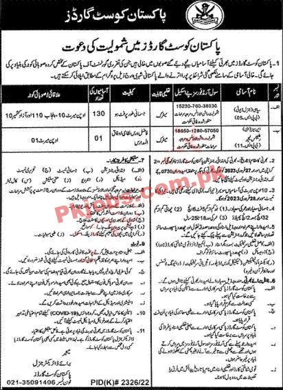 PCG Jobs 2023 | Pakistan Coast Guards Announced Latest Recruitments