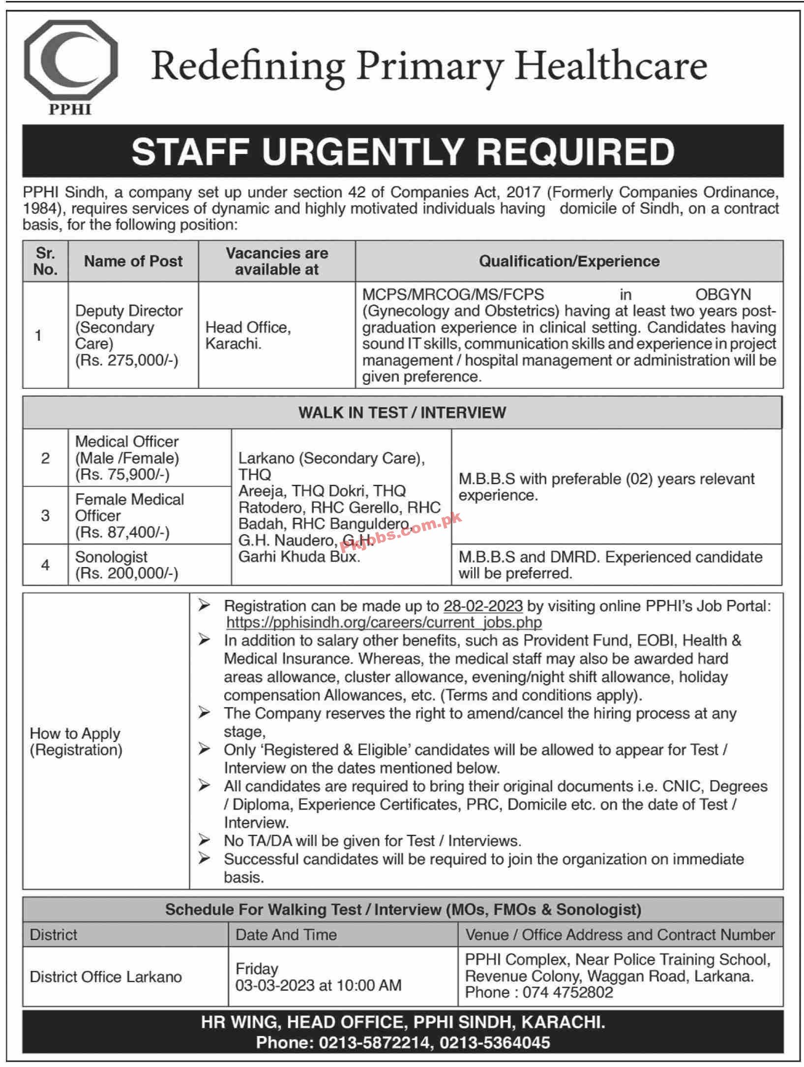 PPHI Sindh Jobs 2023 | PPHI Sindh Headquarters Announced Latest Recruitments