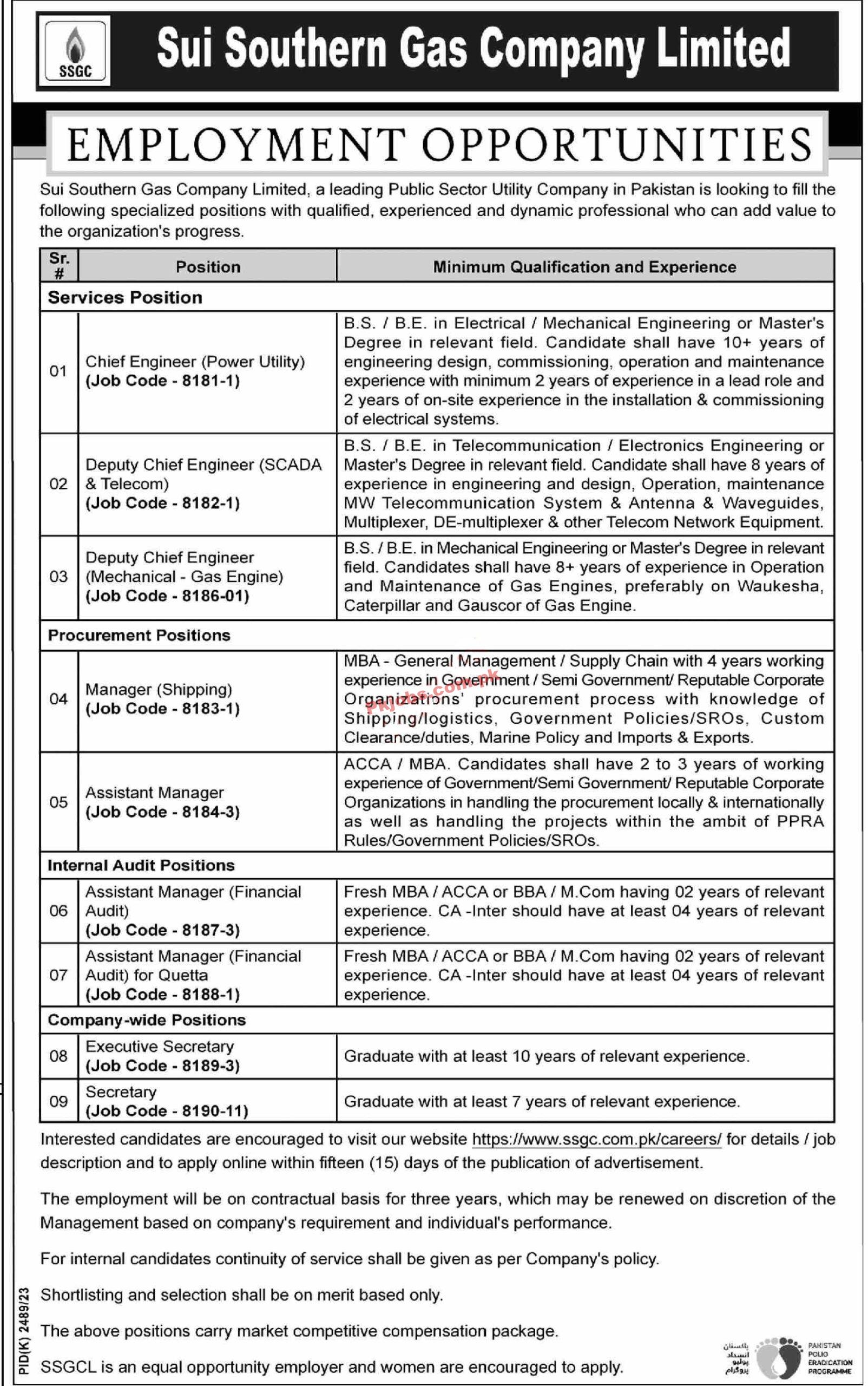 SSGC Jobs 2023 | Sui Southern Gas Company Limited Head Office Announced Latest Recruitments