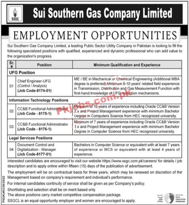 SSGC Jobs 2023 | Sui Southern Gas Company Limited Headquarters Announced Latest Recruitments