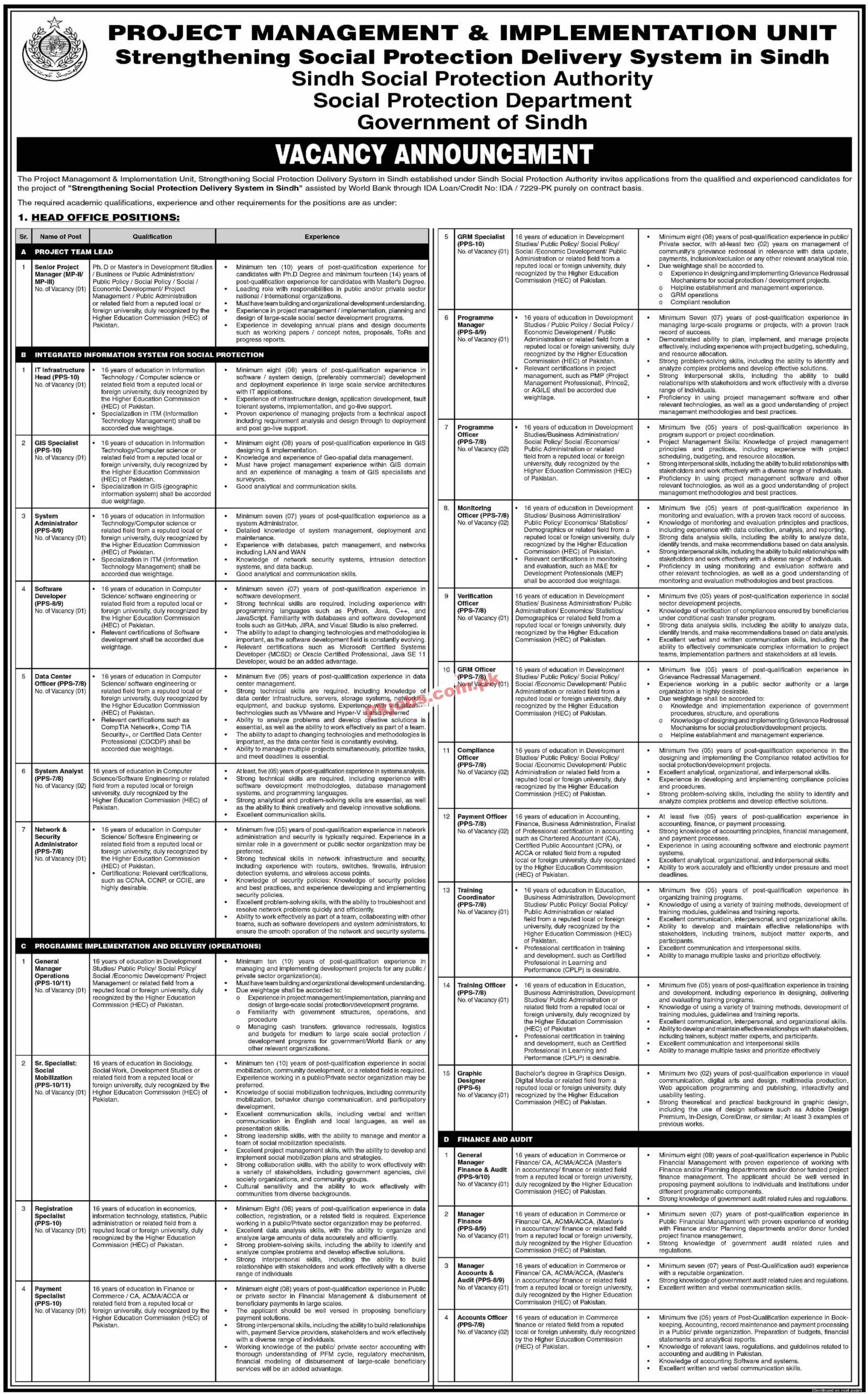 SSPA Jobs 2023 | Sindh Social Protection Authority Headquarters Announced Latest Recruitments