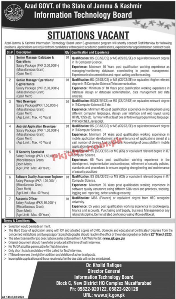 AJK Azad Jammu & Kashmir Information Technology IT Board Head Office Announced Latest Jobs 2023