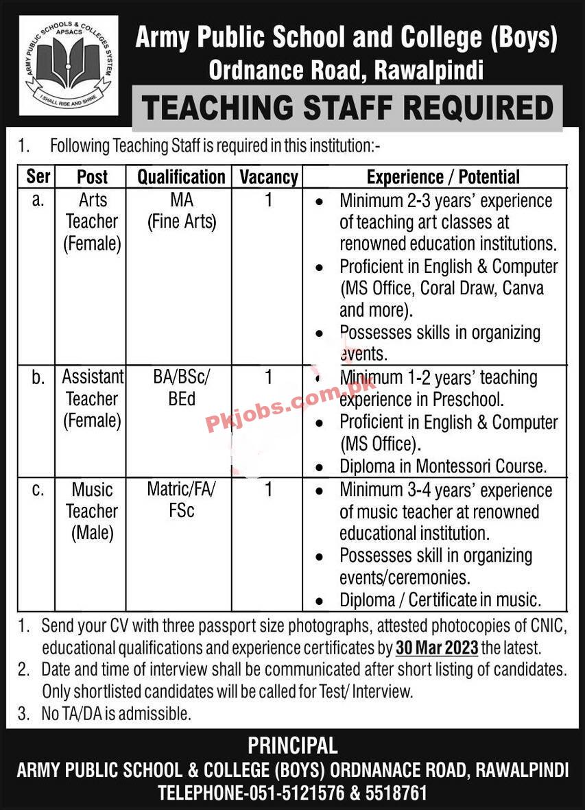 APS Jobs 2023 | Army Public School & College APS&C Head Office Announced Latest Recruitments Jobs