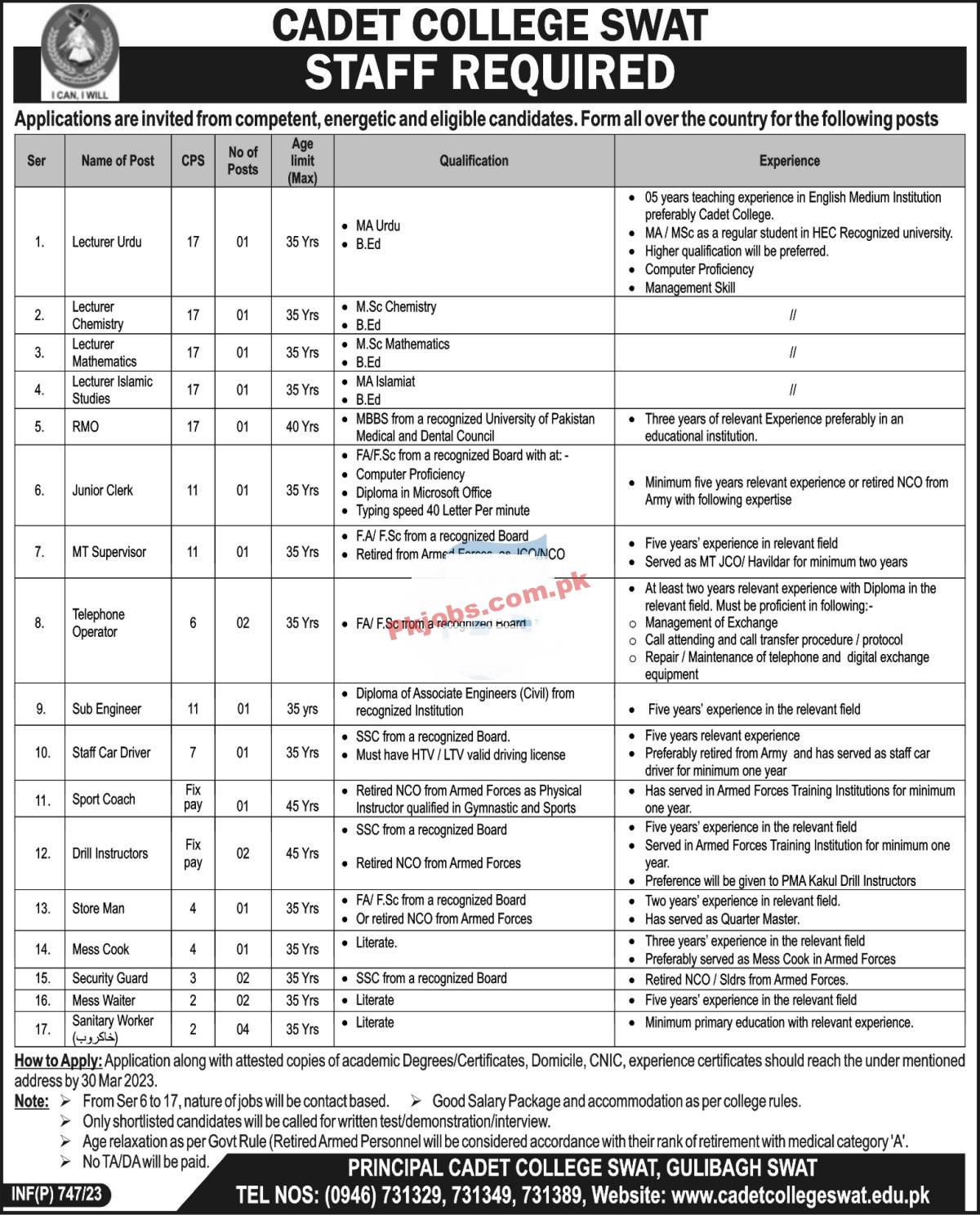 Cadet College Head Office Announced Latest Jobs 2023