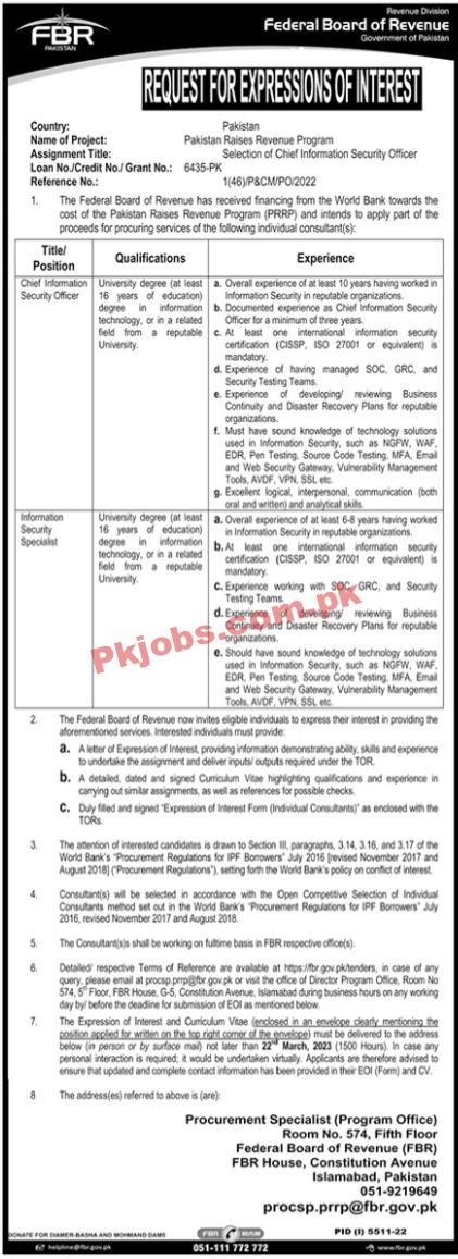 FBR Federal Board of Revenue Head Office Announced Latest Recruitments 2023