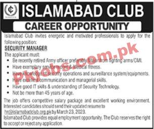 Islamabad Club Head Office Announced Latest Recruitments 2023