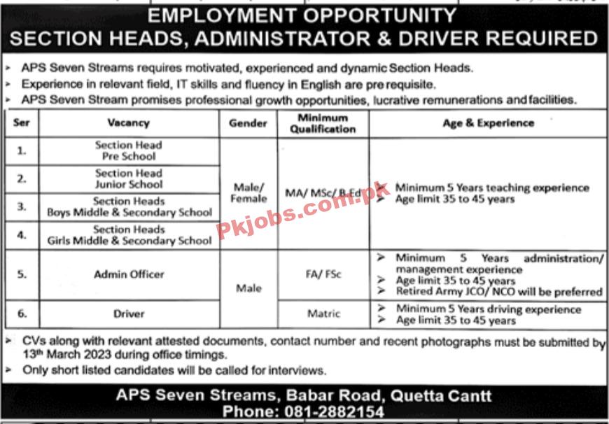 Jobs in APS Seven Streams