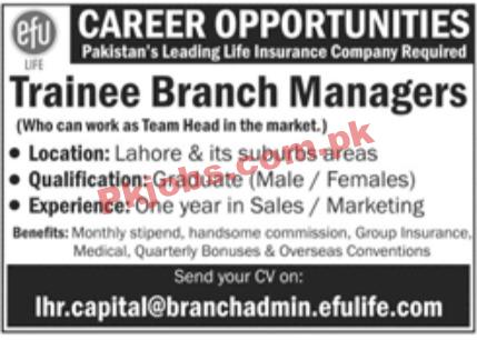 Jobs in Pakistan’s Leading Life Insurance Company