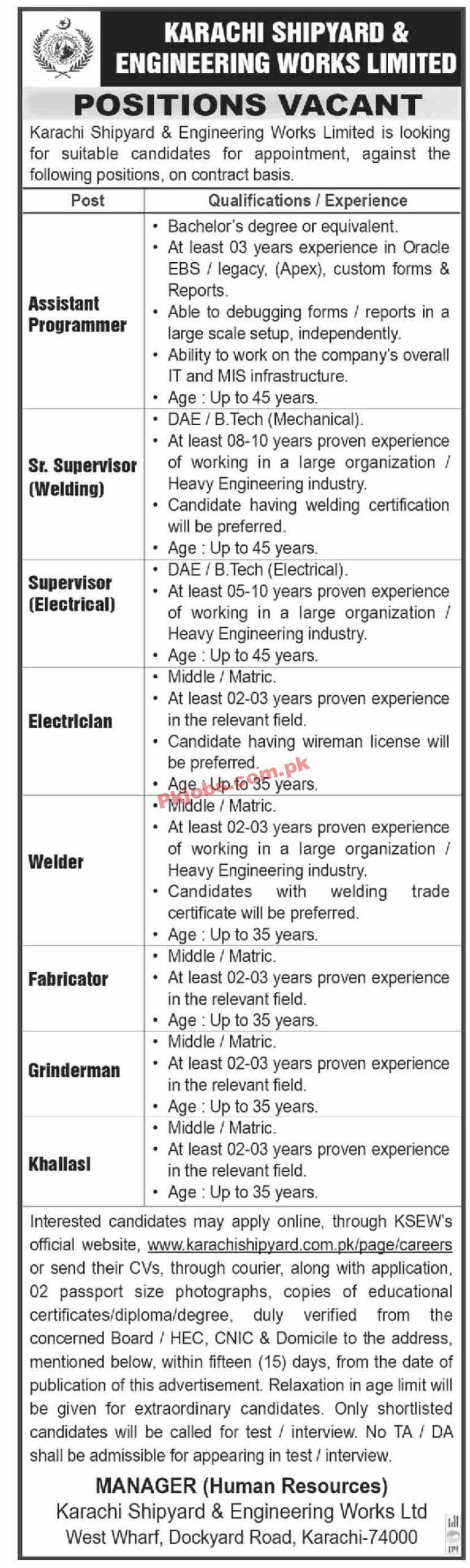 Karachi Shipyard Jobs 2023 | Karachi Shipyard and Engineering Works Limited Head Office Announced Latest Recruitments