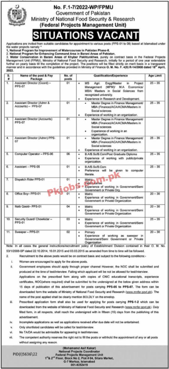 MNFSR Ministry of National Food Security & Research Head Office Announced Latest Jobs 2023