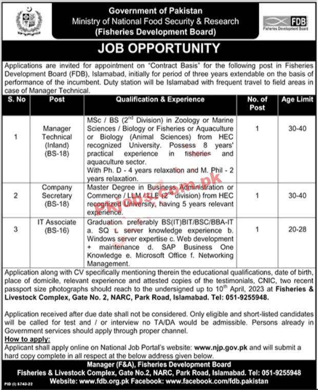 Ministry of Food Security & Research Latest Jobs 2023