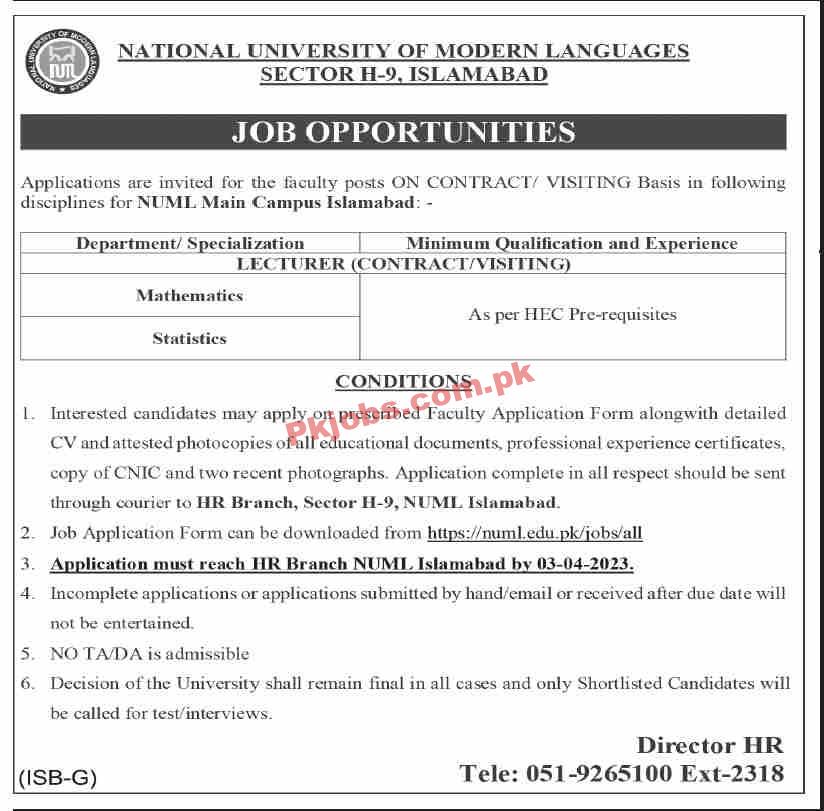 National University of Modern Languages NUML Headquarters Announced Latest Recruitments