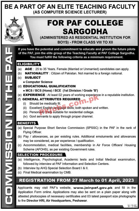 PAF Jobs 2023 | Pakistan Air Force College Head Office Announced Latest Recruitments Jobs