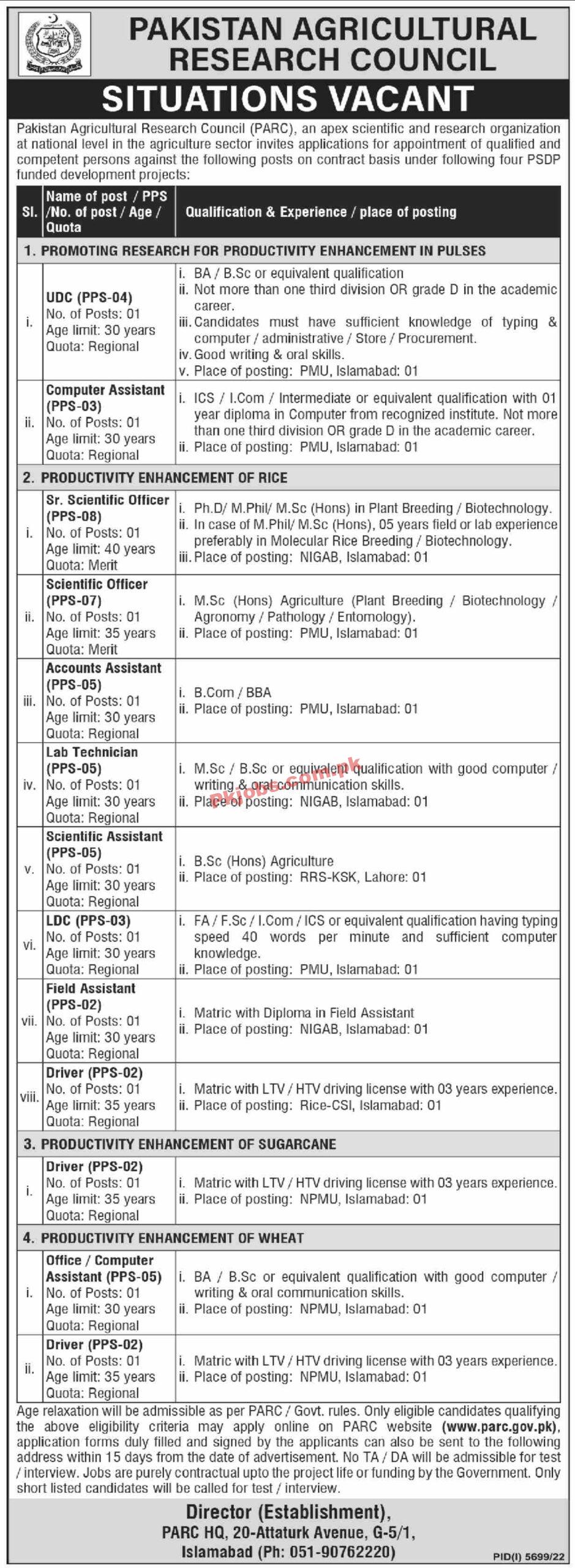 PARC Pakistan Agricultural Research Council Head Office Announced Latest Jobs 2023