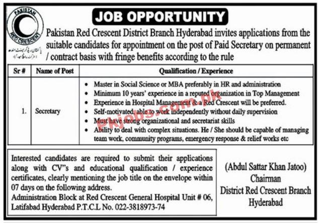 PRC Pakistan Red Crescent Head Office Announced Latest Jobs 2023