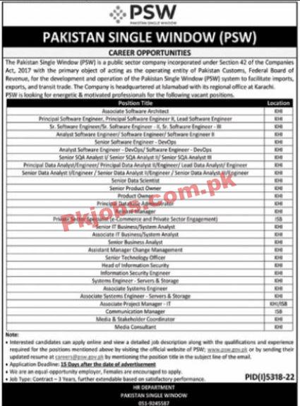 PSW Jobs 2023 | Pakistan Single Window Head Office Announced Latest Recruitments