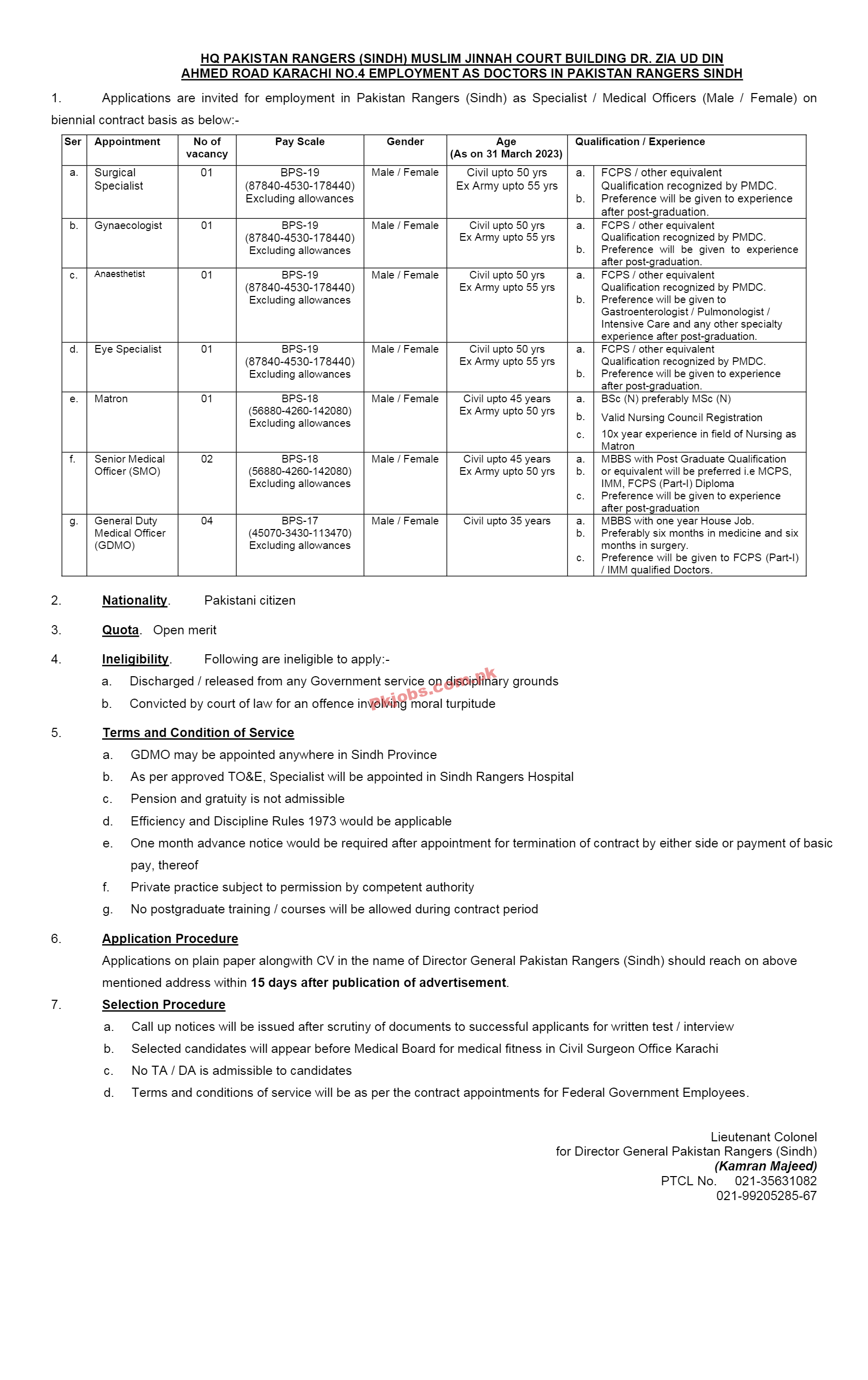 Pakistan Rangers Head Office Announced Latest Recruitments 2023