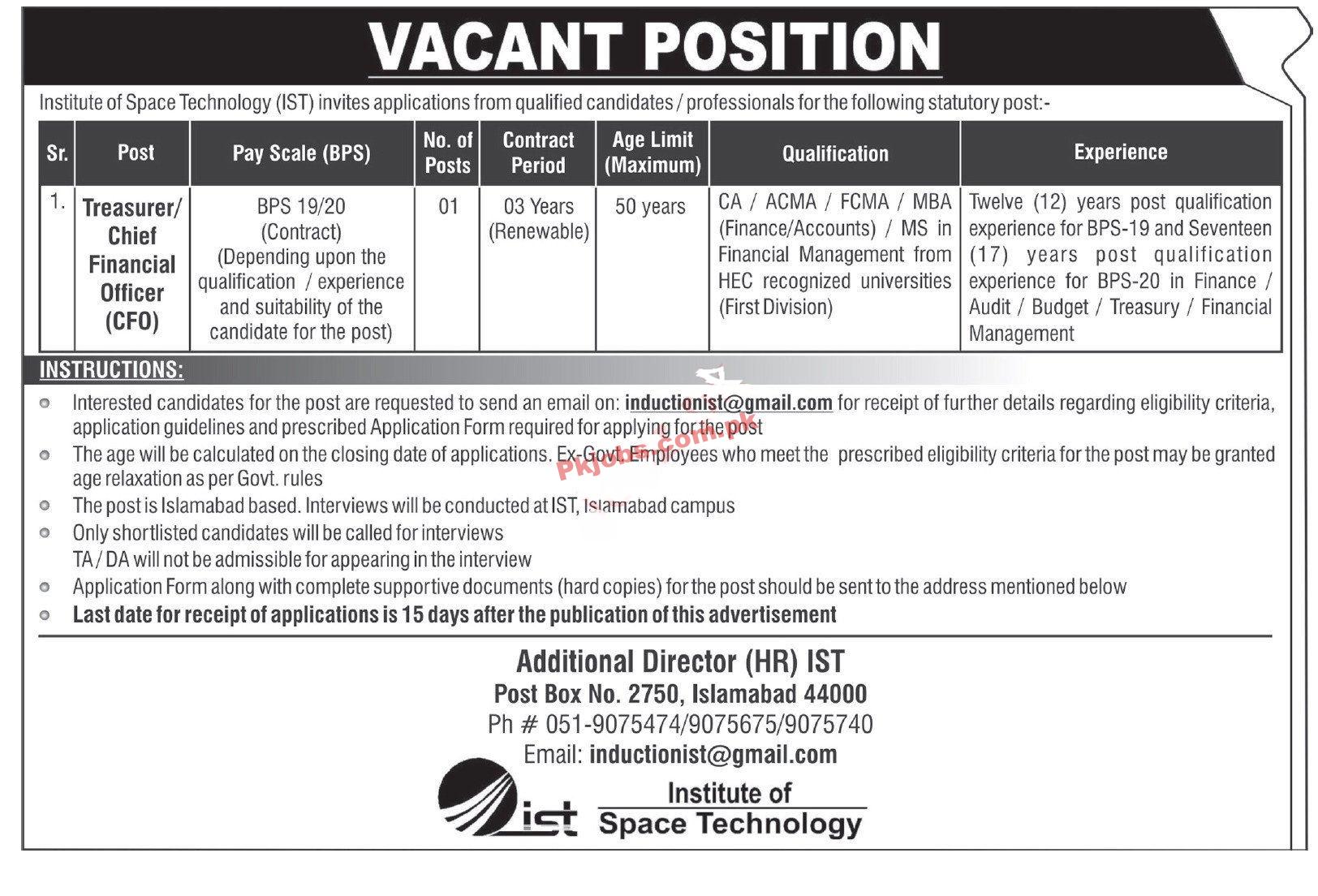 Institute of Space Technology IST Jobs 2023