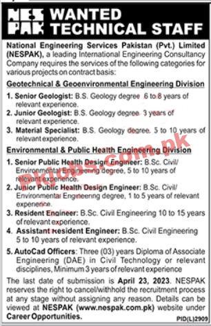 National Engineering Services Pakistan NESPAK Jobs 2023